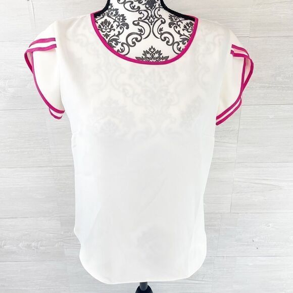 Amanda Uprichard Morris Flutter Striped  Sleeve Keyhole Top - Picture 1 of 8